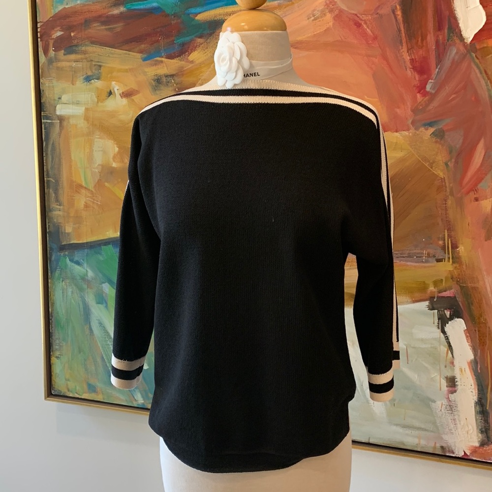 EUC St. John boatneck nautical stripe knit sweater wool rayon blend Petite